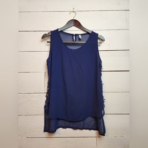 Rlinea - Blue Sleeveless Blouse - Floral design on sides - size small